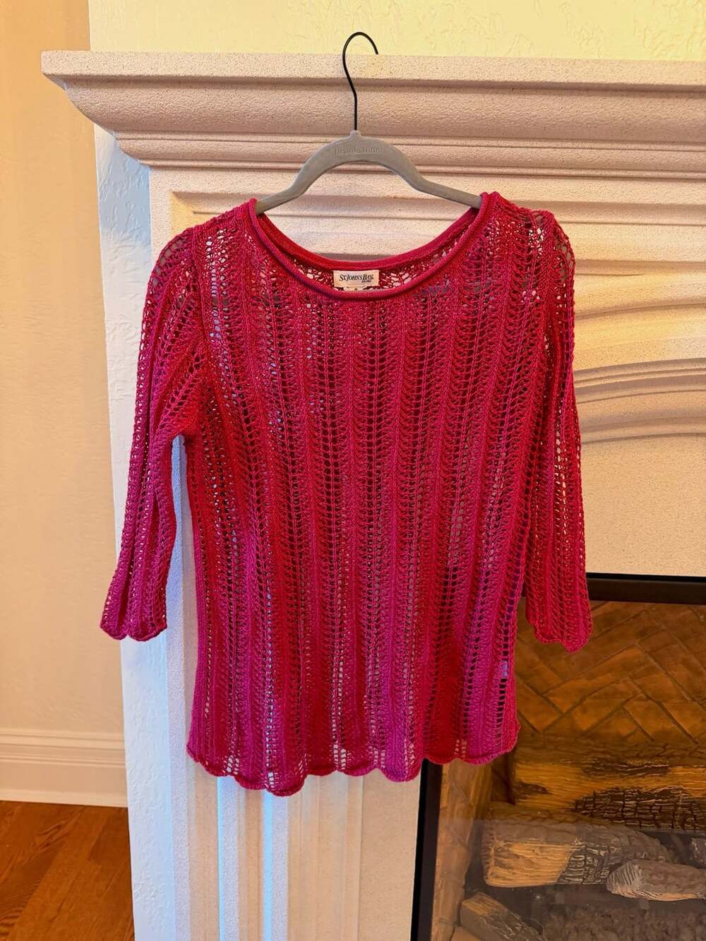 St. John's Bay Open Knit Sweater Size M Pink Scoop Neck